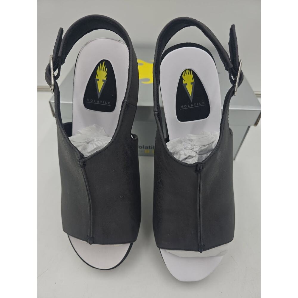 Volatile Black Division Size 11 Platform Wedge Buckle Slingback Sandal